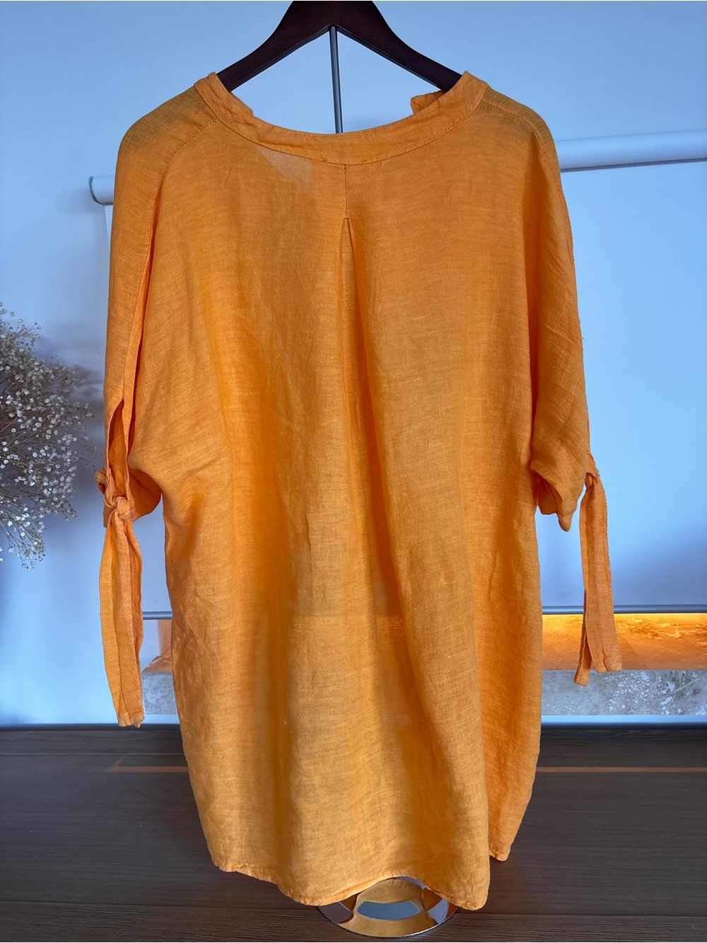 100% Linen Made in Italy Orange Lagenlook Oversized Top L Luxury - Picture 8 of 9